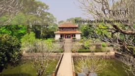  Presentation with ponds - Slide set having ancient-pavilion-and-ponds background and a coral colored foreground