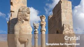  Presentation with ancient iran - Slide deck with ancient persepolis gate iran background and a coral colored foreground