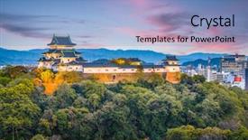  Presentation with ancient japan - Colorful presentation theme enhanced with ancient road - wakayama city japan castle park backdrop and a light blue colored foreground
