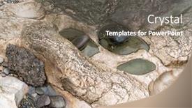  Presentation with now - PPT theme consisting of ancient rocks on the bottom of the fast mountain river now dry background and a gray colored foreground