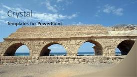  Presentation with ancient israel - Beautiful PPT theme featuring ancient-roman-aqueduct-at-caesaria backdrop and a light blue colored foreground