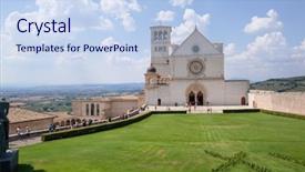 Presentation with church - Colorful presentation theme enhanced with ancient roman basilica - image of the church backdrop and a sky blue colored foreground
