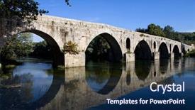  Presentation with ancient roman - Audience pleasing PPT theme consisting of ancient roman bridge of ponte do porto braga in the north of portugal backdrop and a navy blue colored foreground
