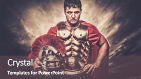  Presentation with roman soldier - Presentation theme enhanced with ancient roman warrior - legionary soldier against stormy sky background and a violet colored foreground