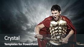  Presentation with roman soldier - Theme having ancient roman warrior - legionary soldier over stormy sky background and a dark gray colored foreground