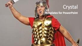  Presentation with roman soldier - Amazing PPT theme having ancient roman warrior - legionary soldier ready backdrop and a gray colored foreground