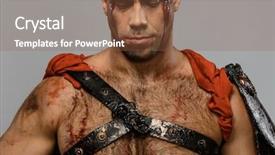  Presentation with gladiator - Presentation design featuring ancient roman warrior - wounded gladiator close-up background and a tawny brown colored foreground