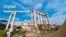 Presentation with rome - Presentation theme having ancient rome ruines on bright summer day background and a teal colored foreground