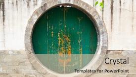  Presentation with ancient doorway - Beautiful slide set featuring ancient round doorway in beijing backdrop and a soft green colored foreground