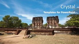  Presentation with ancient ruins - Amazing presentation theme having ancient-royal-palace-ruins-pollonaruwa backdrop and a teal colored foreground