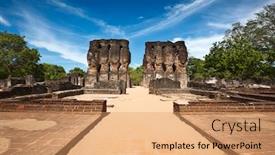  Presentation with ancient ruins - Colorful PPT layouts enhanced with ancient-royal-palace-ruins-pollonaruwa backdrop and a coral colored foreground