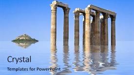  Presentation with ancient greece - PPT theme featuring ancient ruins and island background and a light blue colored foreground