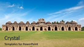  Presentation with hampi - PPT theme enhanced with ancient ruins of elephant stables royal centre hampi karnataka india stitched panorama background and a yellow colored foreground