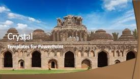  Presentation with ancient ruins - Theme consisting of ancient ruins of elephant stables royal centre hampi karnataka india stitched panorama background and a violet colored foreground