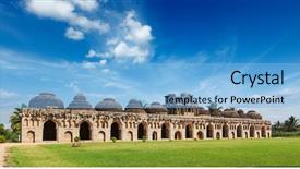  Presentation with ancient ruins - Presentation theme having ancient ruins of elephant stables royal centre hampi karnataka india stitched panorama background and a light blue colored foreground