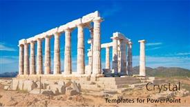  Presentation with ancient ruins - PPT theme having ancient-ruins-oftemple-of-poseidon background and a coral colored foreground