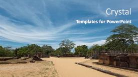  Presentation with ancient ruins - Amazing slide deck having ancient-ruins-quadrangle-polonnaruwa-sri backdrop and a teal colored foreground