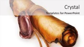  Presentation with ancient scroll - Presentation enhanced with ancient scroll isolated on white background and a light gray colored foreground