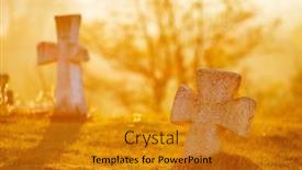  Presentation with cemetery - Slide deck consisting of ancient-slavic-stone-crosses background and a gold colored foreground