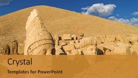  Presentation with unesco - PPT layouts with ancient statues on the top background and a gold colored foreground