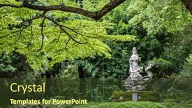  Presentation with ancient king statue - PPT theme having ancient stone bodhisattva statue in a park at outdoor background and a tawny brown colored foreground