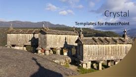  Presentation with corn - Beautiful presentation theme featuring ancient-stone-corn-driers backdrop and a light blue colored foreground