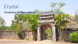  Presentation with ancient greek of stone - PPT theme having ancient-stone-gate-in-imperial background and a sky blue colored foreground