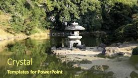  Presentation with ancient japan - Presentation theme with ancient-stone-lantern-and-pond background and a tawny brown colored foreground