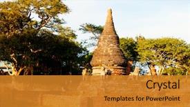  Presentation with myanmar bagan - Audience pleasing slide set consisting of ancient stupa in bagan archeological backdrop and a gold colored foreground