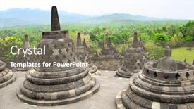  Presentation with borobudur temple - PPT theme enhanced with ancient-stupas-and-statue background and a gray colored foreground