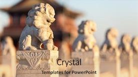  Presentation with ancient china - Audience pleasing presentation theme consisting of ancient technology - stone lion sculptures in china backdrop and a coral colored foreground
