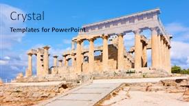  Presentation with greek architecture - Slides having ancient-temple-of-aphaea-landmark background and a light blue colored foreground