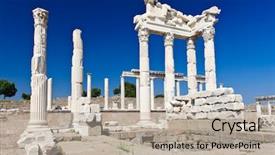  Presentation with ancient civilization - Slide deck consisting of ancient temple of trajan bergama background and a mint green colored foreground