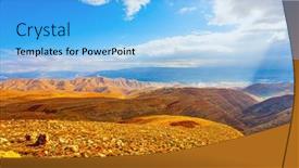  Presentation with illuminate - Beautiful PPT theme featuring ancient-terracotta-colored-mountains-surround backdrop and a light blue colored foreground