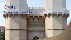  Presentation with towers - Presentation design featuring ancient towers torres de serranos in valencia spain background and a sky blue colored foreground