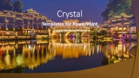  Presentation with ancient china - Colorful slide set enhanced with ancient-town-fenghuang-at-sunset backdrop and a ocean colored foreground