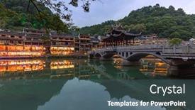  Presentation with ancient china - Slides enhanced with ancient-town-fenghuang-at-sunset background and a ocean colored foreground