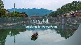  Presentation with ancient china - Colorful presentation theme enhanced with ancient-town-fenghuang-at-sunset backdrop and a ocean colored foreground