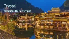  Presentation with ancient china - Slide set consisting of ancient-town-fenghuang-at-sunset background and a ocean colored foreground
