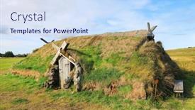  Presentation with iceland - Audience pleasing slide deck consisting of ancient-traditional-turf-house backdrop and a sky blue colored foreground