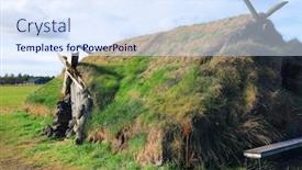  Presentation with iceland - Amazing PPT theme having ancient-traditional-turf-house backdrop and a sky blue colored foreground