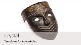  Presentation with mask - Beautiful PPT layouts featuring ancient tribe - metal mask isolated on white backdrop and a light gray colored foreground
