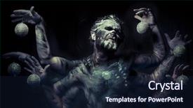  Presentation with tribe - Beautiful PPT theme featuring ancient tribe - nightmare man in mud backdrop and a wine colored foreground