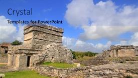  Presentation with mayan - Slides having ancient-tulum-mayan-ruins-mexico background and a light blue colored foreground