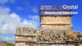  Presentation with mayan - Colorful presentation theme enhanced with ancient tulum mayan temple ruins in mexico quintana roo under blue sky backdrop and a cobalt blue colored foreground