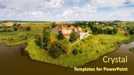  Presentation with earth eye - Presentation design featuring ancient-ukrainian-svirzh-castle background and a  colored foreground