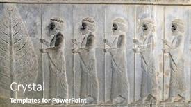  Presentation with ancient iran - Audience pleasing theme consisting of ancient-wall-with-bas-relief backdrop and a gray colored foreground