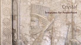  Presentation with ancient iran - PPT theme with ancient-wall-with-bas-relief background and a soft green colored foreground