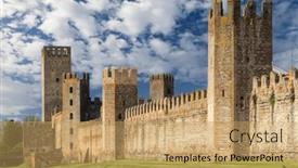  Presentation with ancient banquet - PPT layouts with ancient-walls-of-montagnana-padova background and a yellow colored foreground