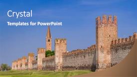 Presentation with ancient - PPT theme having ancient-walls-of-montagnana-padova and a teal colored foreground